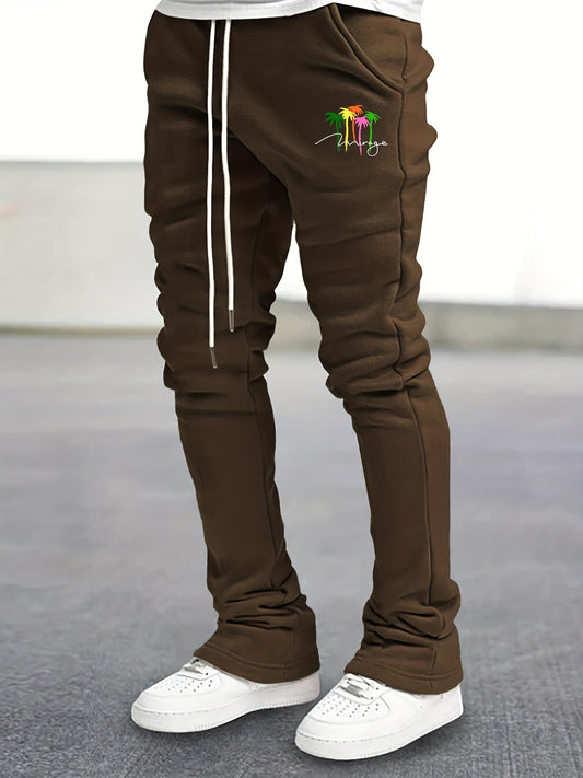 Coconut Palm Pattern Flared Trousers Men s Casual Joggers