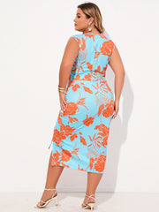  Floral Print Ruched Midi Tank Dress