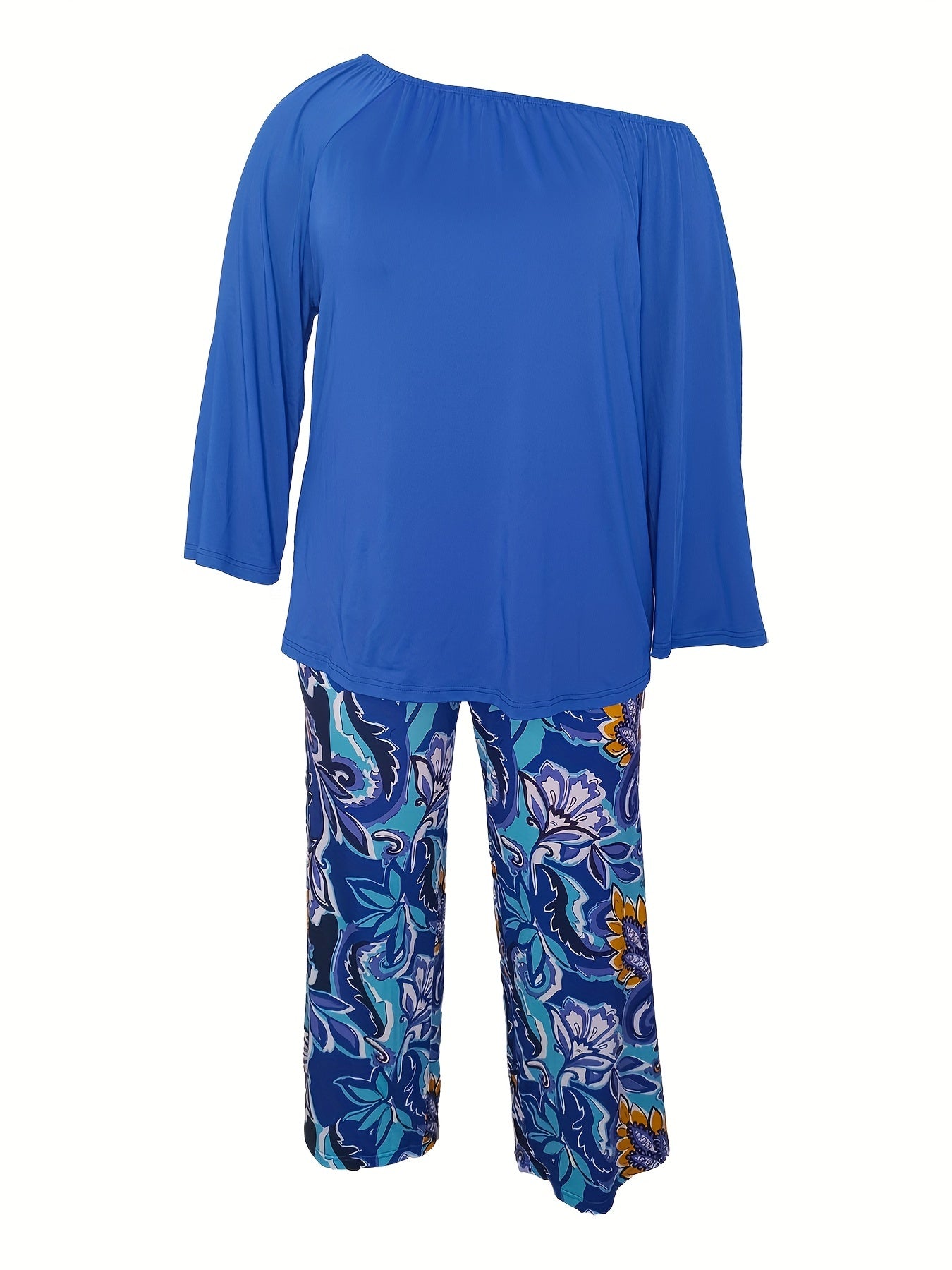  One Shoulder Top & Floral Wide Leg Pants Set