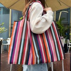 Foldable Casual Tote Bag Large Capacity Lightweight Durable Shoulder Bag
