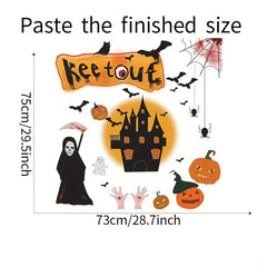 2pcs Halloween Wall Stickers Moon Castle Bat Pumpkin Spider Web Window Sticker