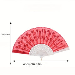 Sequin Men's Handheld Fan with Chinese Embroidery
