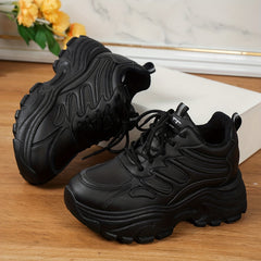 Faux Leather Heighten Chunky Sneakers Shock Absorption Sports Shoes