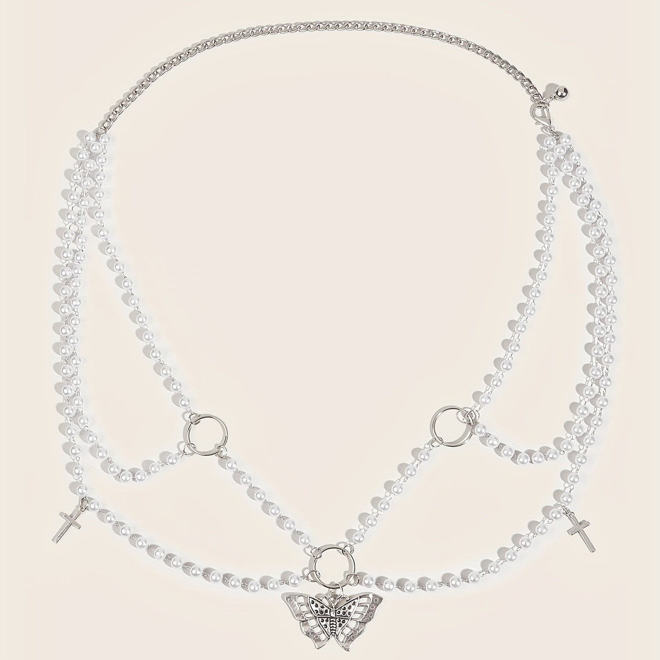 Butterfly Pendant Chain Belt with Pearl Tassel Punk Waist Girdle