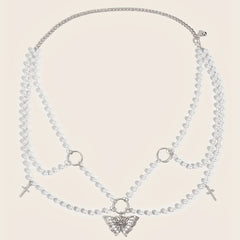 Butterfly Pendant Chain Belt with Pearl Tassel Punk Waist Girdle