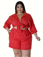 Women's Plus Floral Print Blouse & Shorts Set
