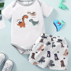 2pcs Baby Boys Animal Graphic Print Onesie & Shorts Set