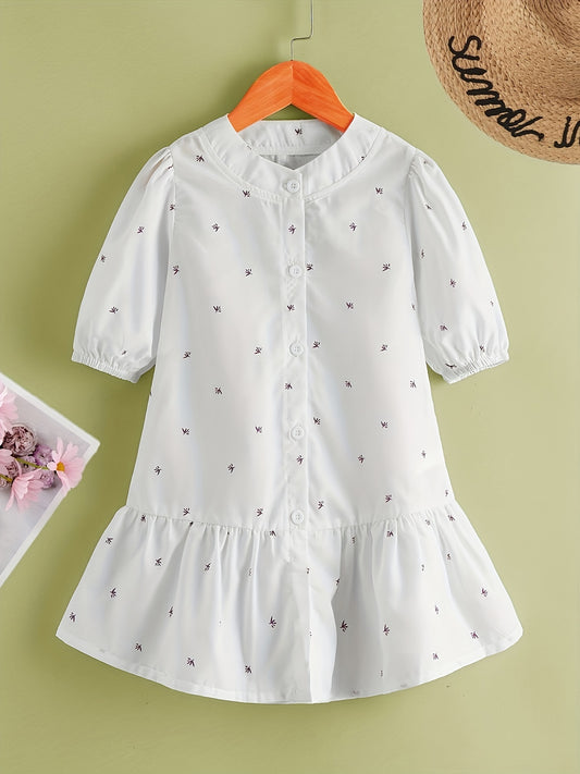 Girls Band Collar Smocked Dress Holiday Casual