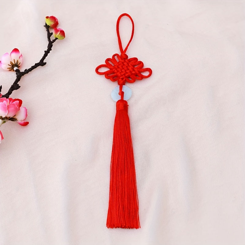 Jade Slice Tassel Square Knot Pendant Hanging Rope Gift Lucky Knot