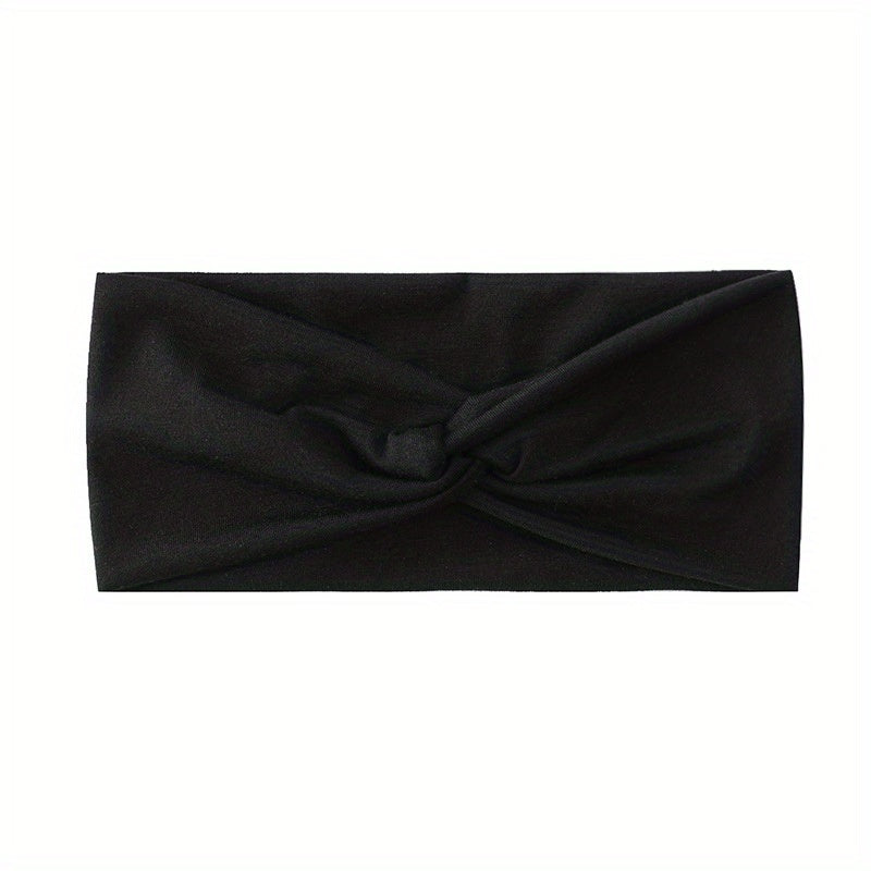 Solid Elastic Sports Headband Wide Brim Knotted Sweat Absorbent Headband