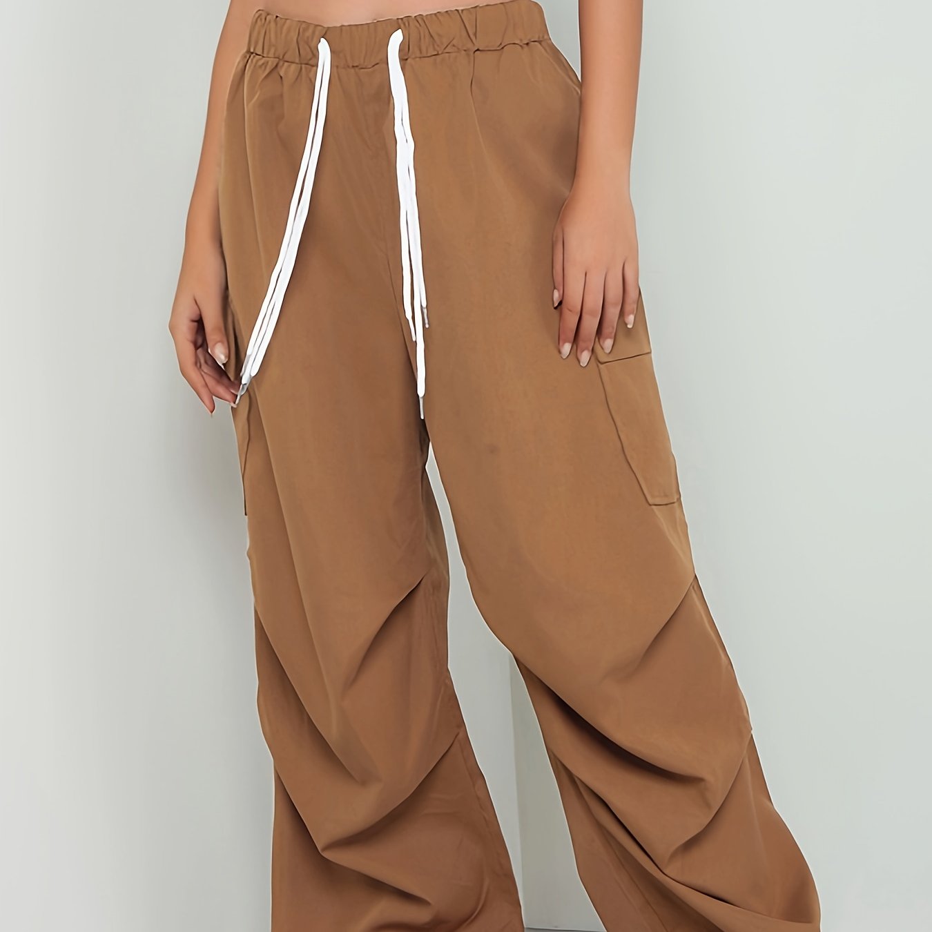 Women's Plus Size Elastic Drawstring Wide Leg Cargo Pants