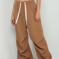 Women's Plus Size Elastic Drawstring Wide Leg Cargo Pants