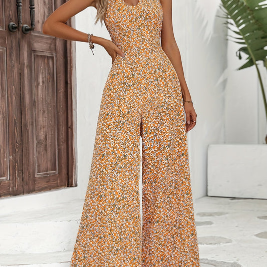 Boho Floral Wide Leg Jumpsuit for Women