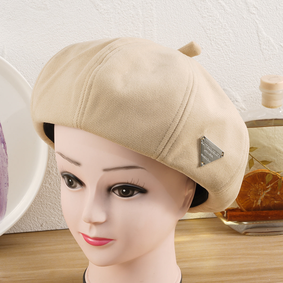 Triangle Label Winter Beret Painter Hat Outdoor Casual Style Hat For Women Girls