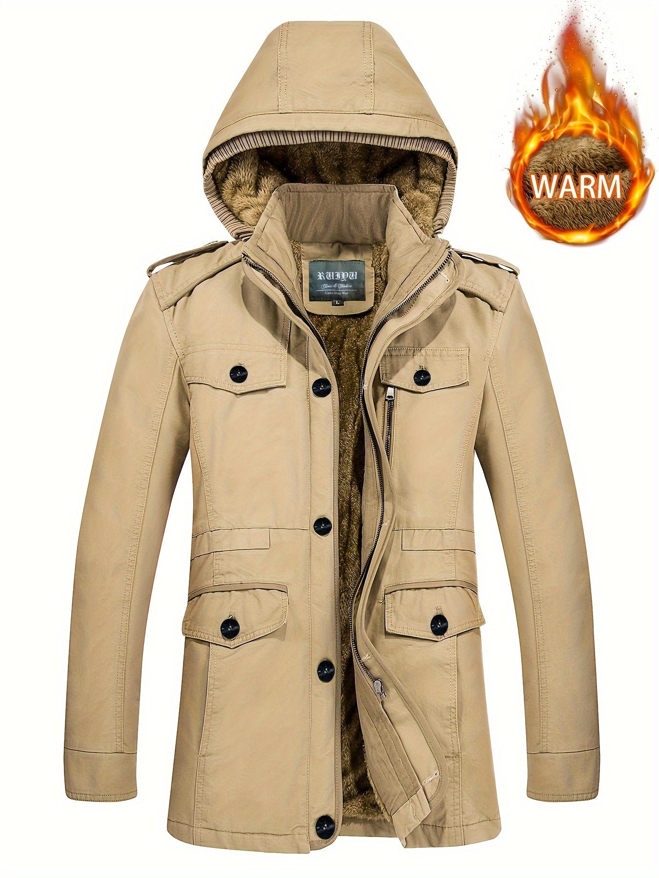 Men's Plush Thick Hooded Winter Jacket