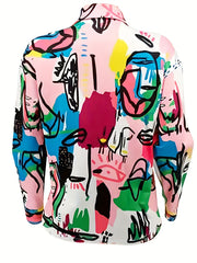  Abstract Print Button Up Long Sleeve Blouse