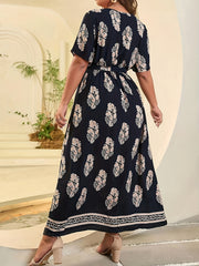Women's Plus Floral Print Short Sleeve V-Neck Maxi Dress