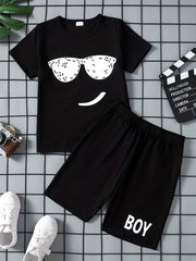 Boys Smile Print Tee Matching Shorts Summer