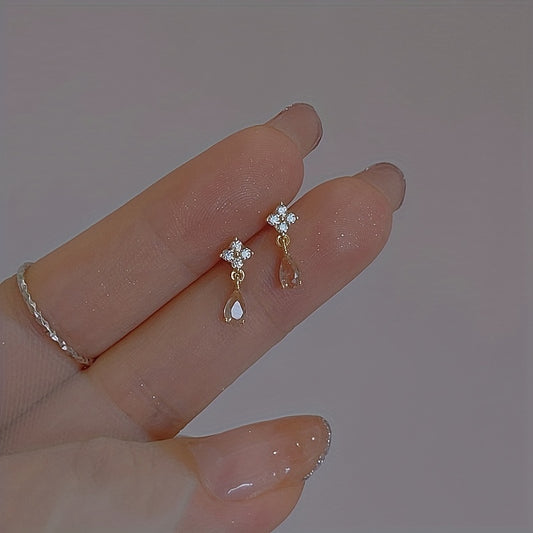 Tea Teardrop Zircon Pendant Earrings