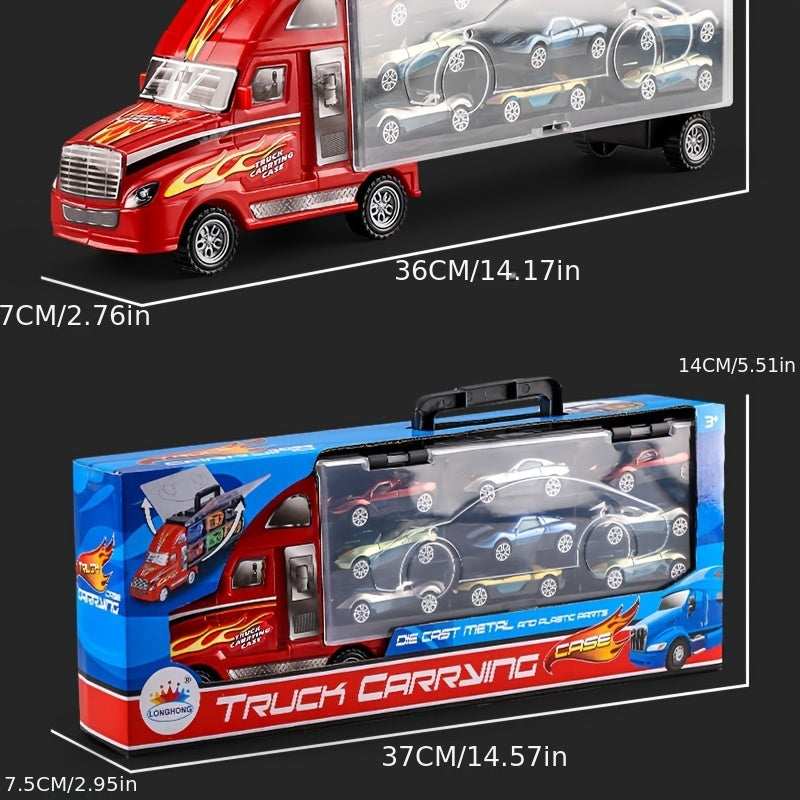 6pcs Big Transport Car Container Carrier Truck with Mini Diecast Cars