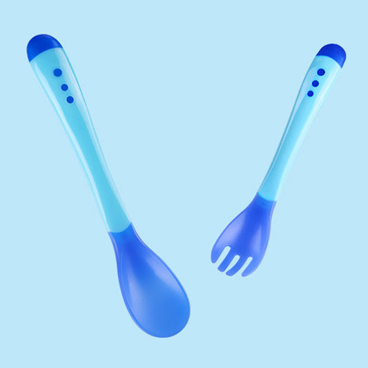 Baby Spoons & Forks Set Soft Silicone Tip Heat Sensitive Toddler Utensils
