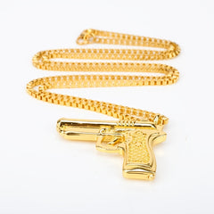 Hip Hop Pistol Gun Charm Pendant Necklace for Men