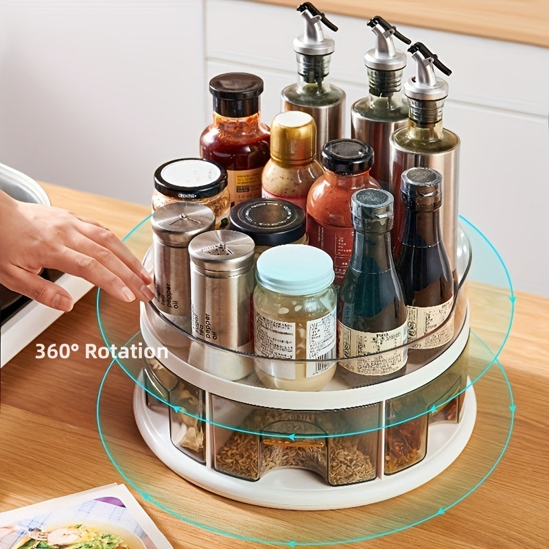 2 Tier Spice Organizer with Divided Bins and Rotating Turntable