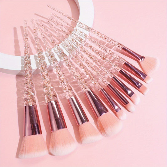 10pcs Pink Makeup Brushes Set Powder Foundation Eyeliner Lip Brush