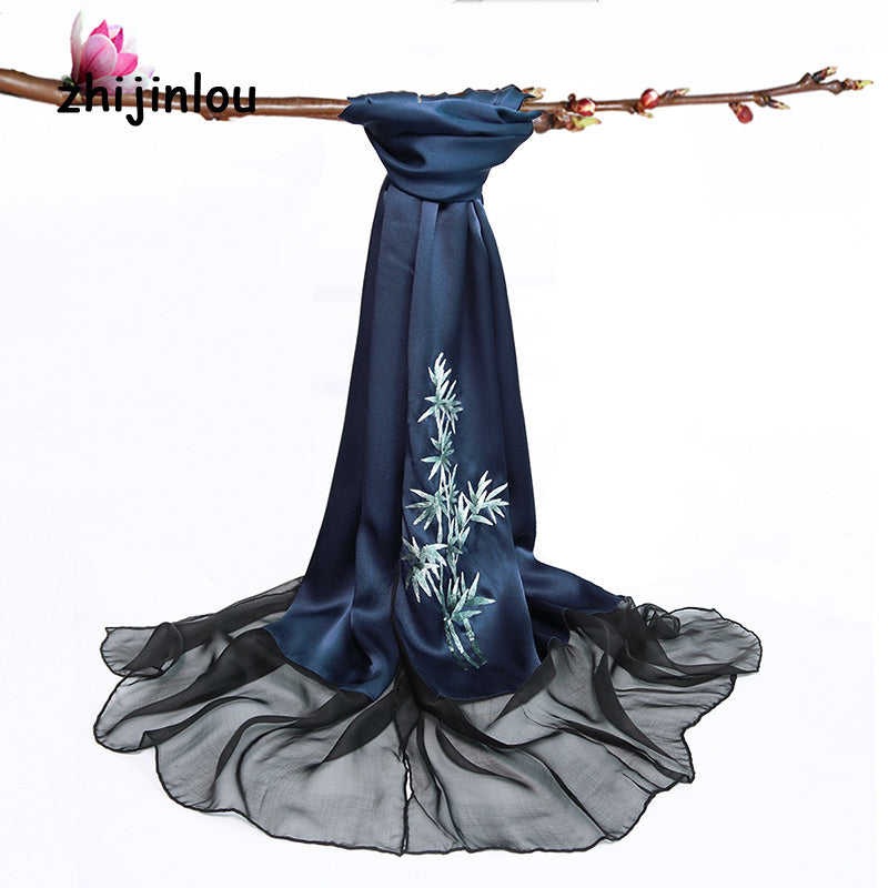 Elegant Silk Embroidery Long Scarf For Women