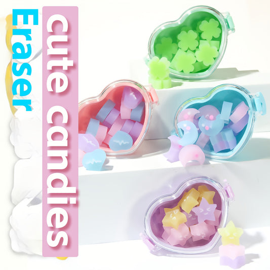 Candy Colored Cartoon Erasers 12pcs Per Box Jelly Colored Stationery