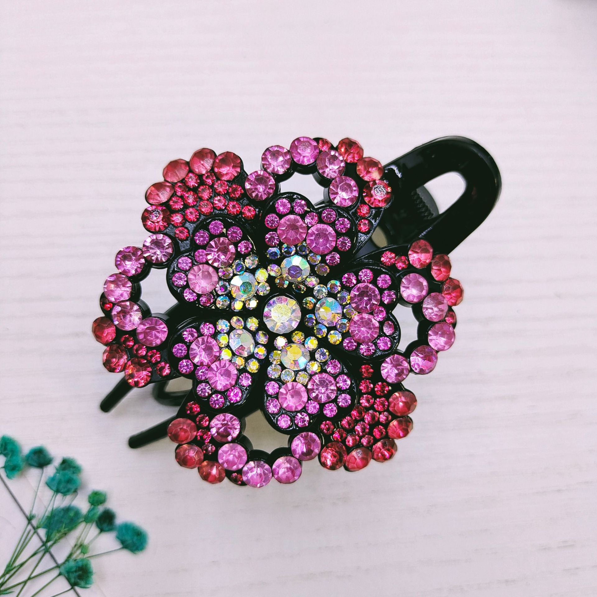 Vintage Rhinestone Flower Hair Clip for Women Girls