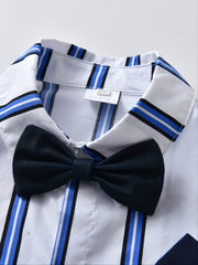 Boys Striped Shirt Long Sleeves With Pocket Bow Tie