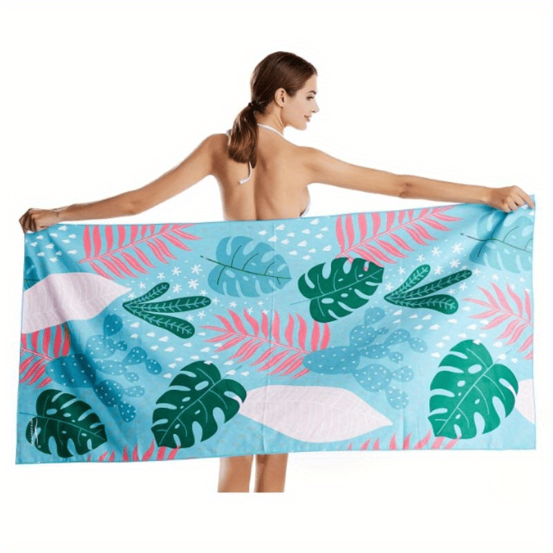 Leaf Pattern Beach Towel Quick Drying Absorbent Sandproof Microfiber