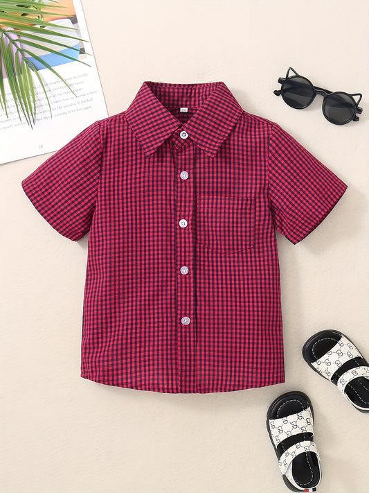 Toddler Boys Plaid Graphic Button Pocket Casual Short Sleeve Shirt