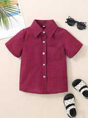 Toddler Boys Plaid Graphic Button Pocket Casual Short Sleeve Shirt
