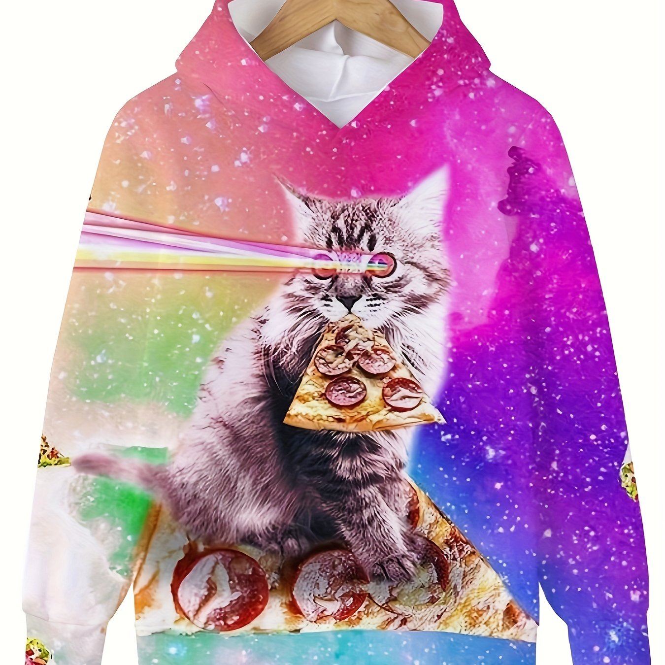 Rainbow Graphic Kitty Pattern Hooded Sweatshirt Kids