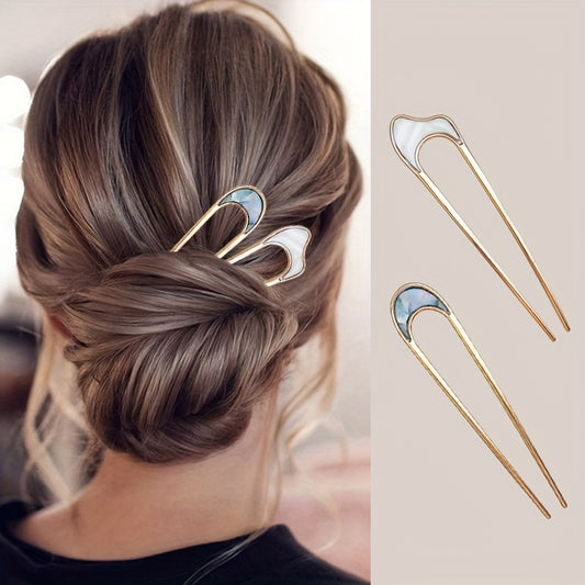 2pcs U Shaped Hair Pins Vintage Hair Sticks French Hair Pin