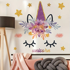 Unicorn Eyelashes Golden Stars Wall Sticker Backdrop Living Room Decor