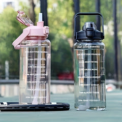 2L Portable Flip Top Water Bottle Clear Water Cup With Time Marker