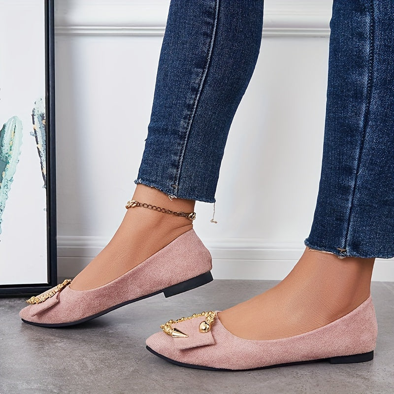 Metallic Decor Ballet Flats Soft Sole Slip On Shoes