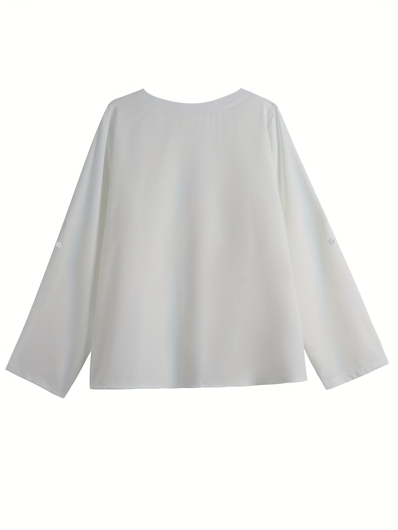  Solid Button Up Long Sleeve V Neck Blouse