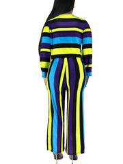 Colorblock Stripe Print Outfits 2 Piece Set