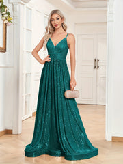Sequined V-Neck Bridesmaid Dress Floor Length