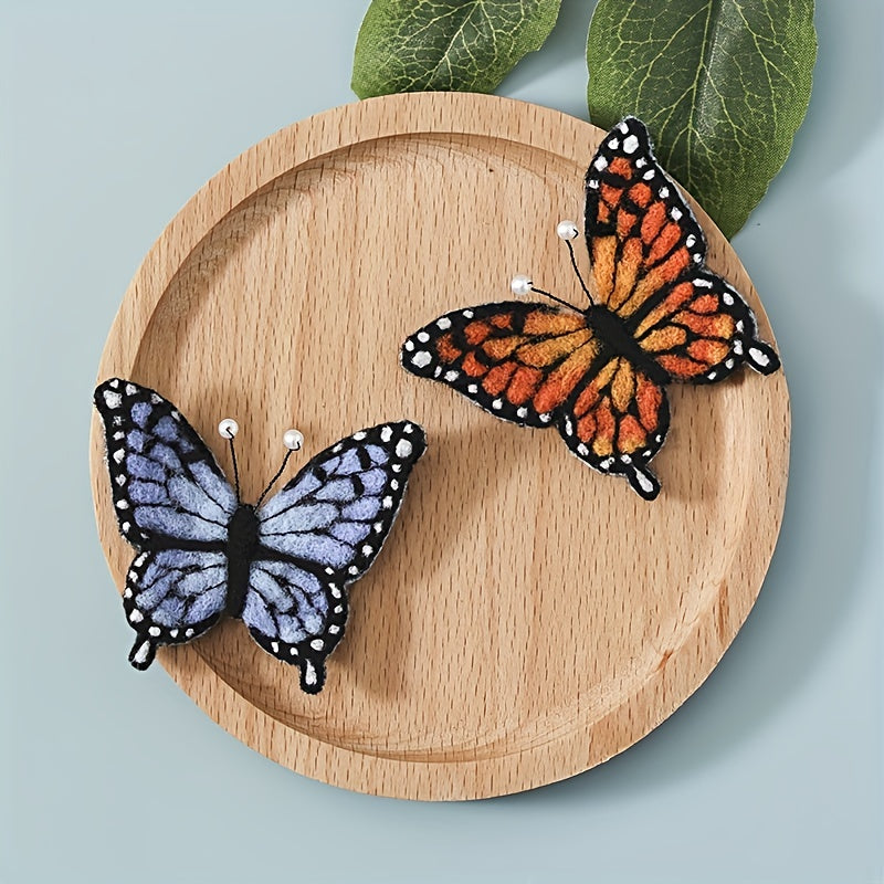 Butterfly Hairpin Brooch Wool Felt DIY Kit with Embroidery Cloth Threads Needles