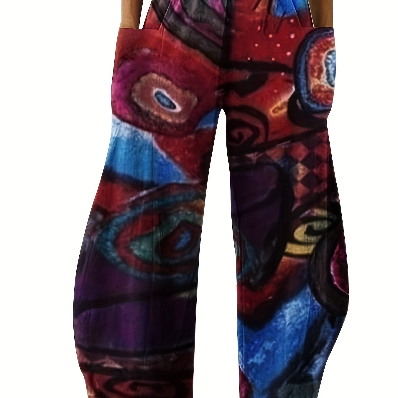  Geometric Print Wide Leg Pants Women's Casual Non Stretch Pants