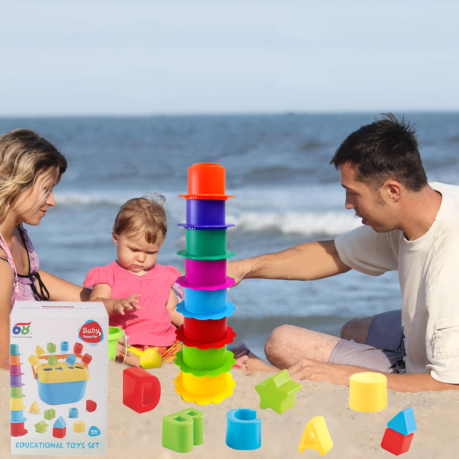 Colorful Stacking Cups Set Shape Sorter Bath Toys