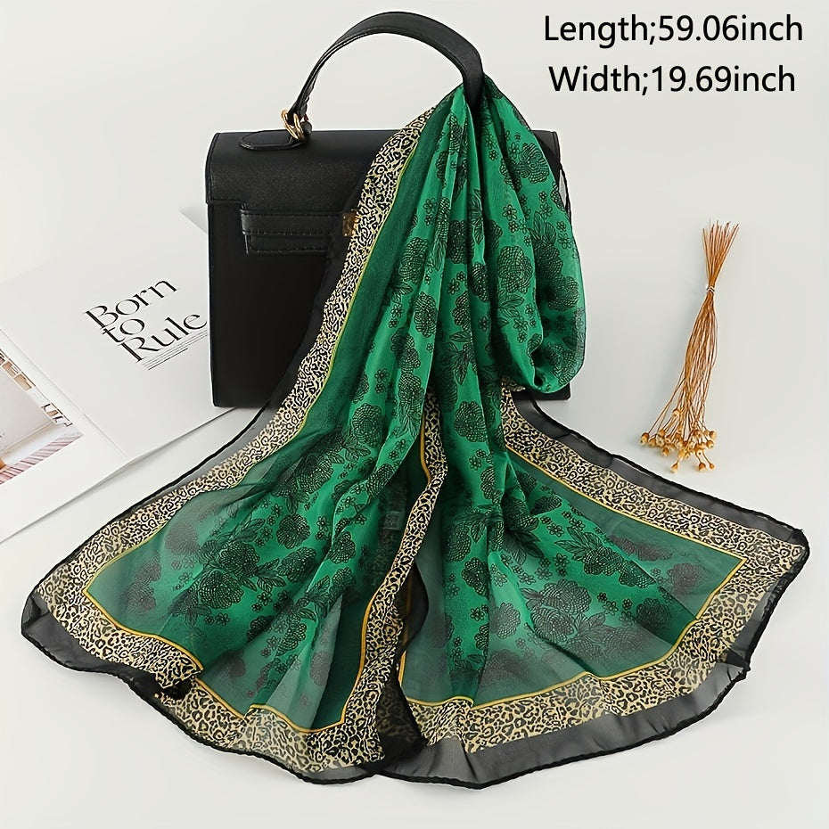Satin Leopard Bohemia Scarf Vintage Flower Print Shawl Head Wrap