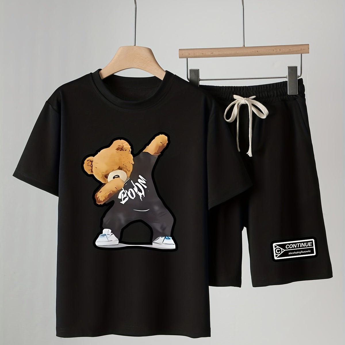 Boys Dancing Bear Graphic Print T-Shirt & Shorts Set