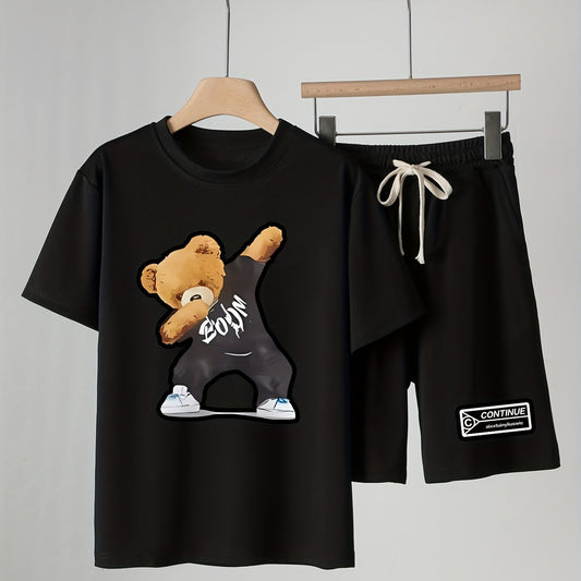 Boys Dancing Bear Graphic Print T-Shirt & Shorts Set