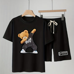 Boys Dancing Bear Graphic Print T-Shirt & Shorts Set